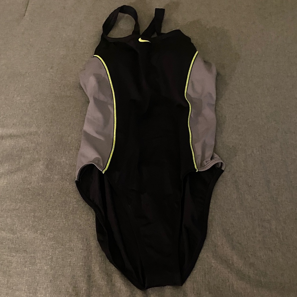 Nike Black and Gray Swimsuit with Yellow Accents